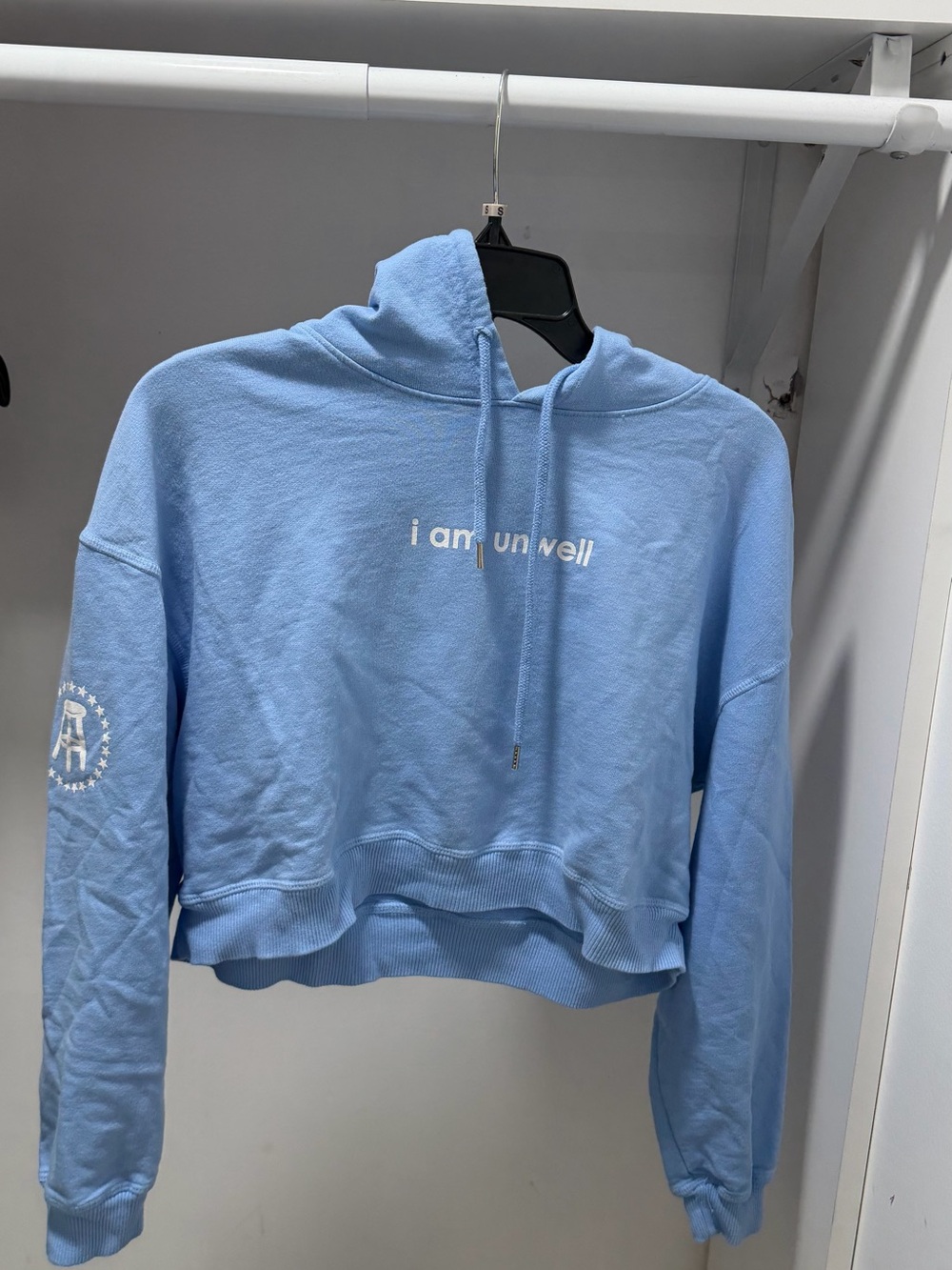 Light Blue Cropped Hoodie with 'i am unwell' Script— barstool x call her daddy